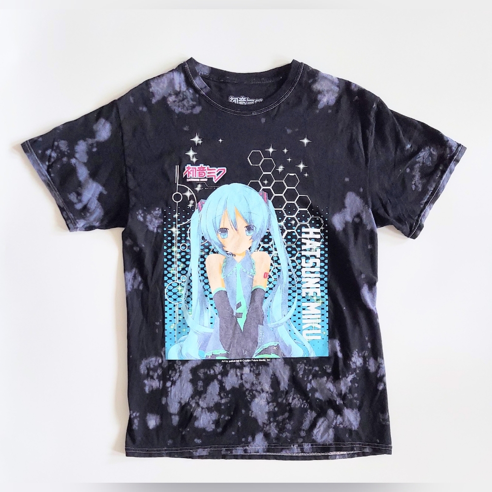 Hatsune Miku Black Bleach Wash Graphic Tee Size Adult Medium 100% Cotton